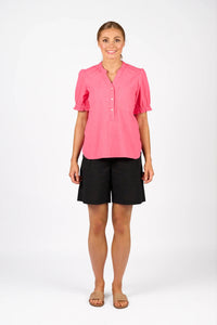 KNEWE Label women's K5104 Naomi Top in Raspberry - close-up fabric detail