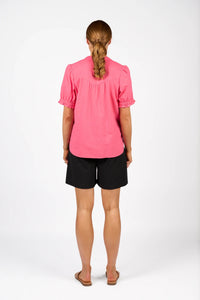 KNEWE Label women's K5104 Naomi Top in Raspberry - close-up fabric detail