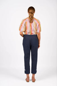 KNEWE Label women's K7076 Checker Pant Ink in White - close-up fabric detail