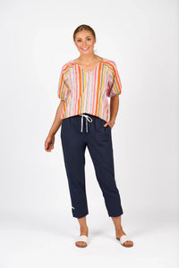 KNEWE Label women's K7076 Checker Pant Ink in White - close-up fabric detail