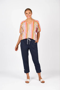 KNEWE Label women's K7076 Checker Pant Ink in White - close-up fabric detail