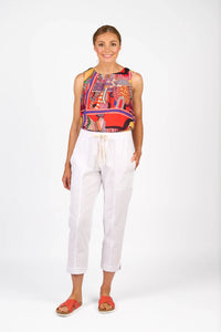 KNEWE Label women's K7076 Checker Pant White in Ecru - close-up fabric detail