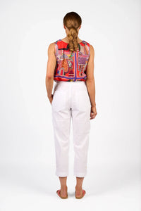 KNEWE Label women's K7076 Checker Pant White in Ecru - close-up fabric detail