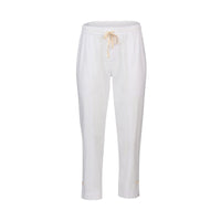 KNEWE Label women's K7076 Checker Pant White in Ecru - close-up fabric detail