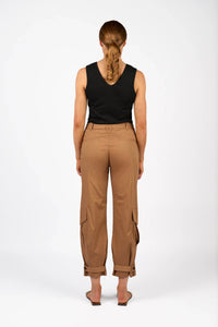 KNEWE Label women's K7107 Series Pant in Caramel - close-up fabric detail