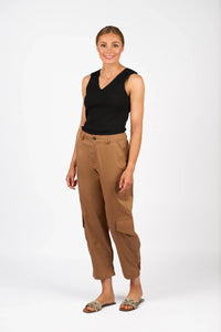 KNEWE Label women's K7107 Series Pant in Caramel - close-up fabric detail