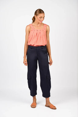 KNEWE Label women's K7107 Series Pant in Ink - close-up fabric detail