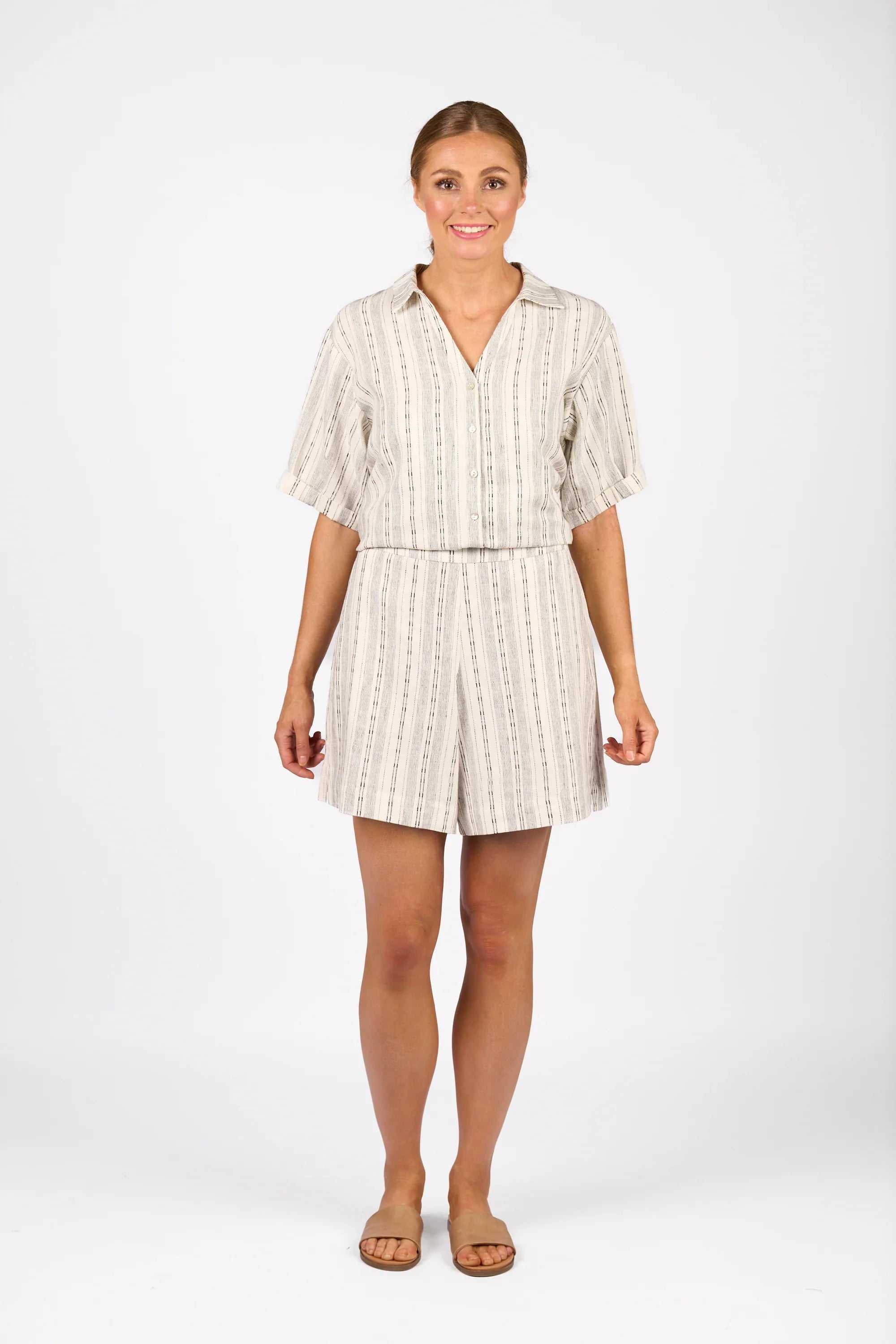 KNEWE Label women's K8013 Zephyr Short in Stripe - close-up fabric detail