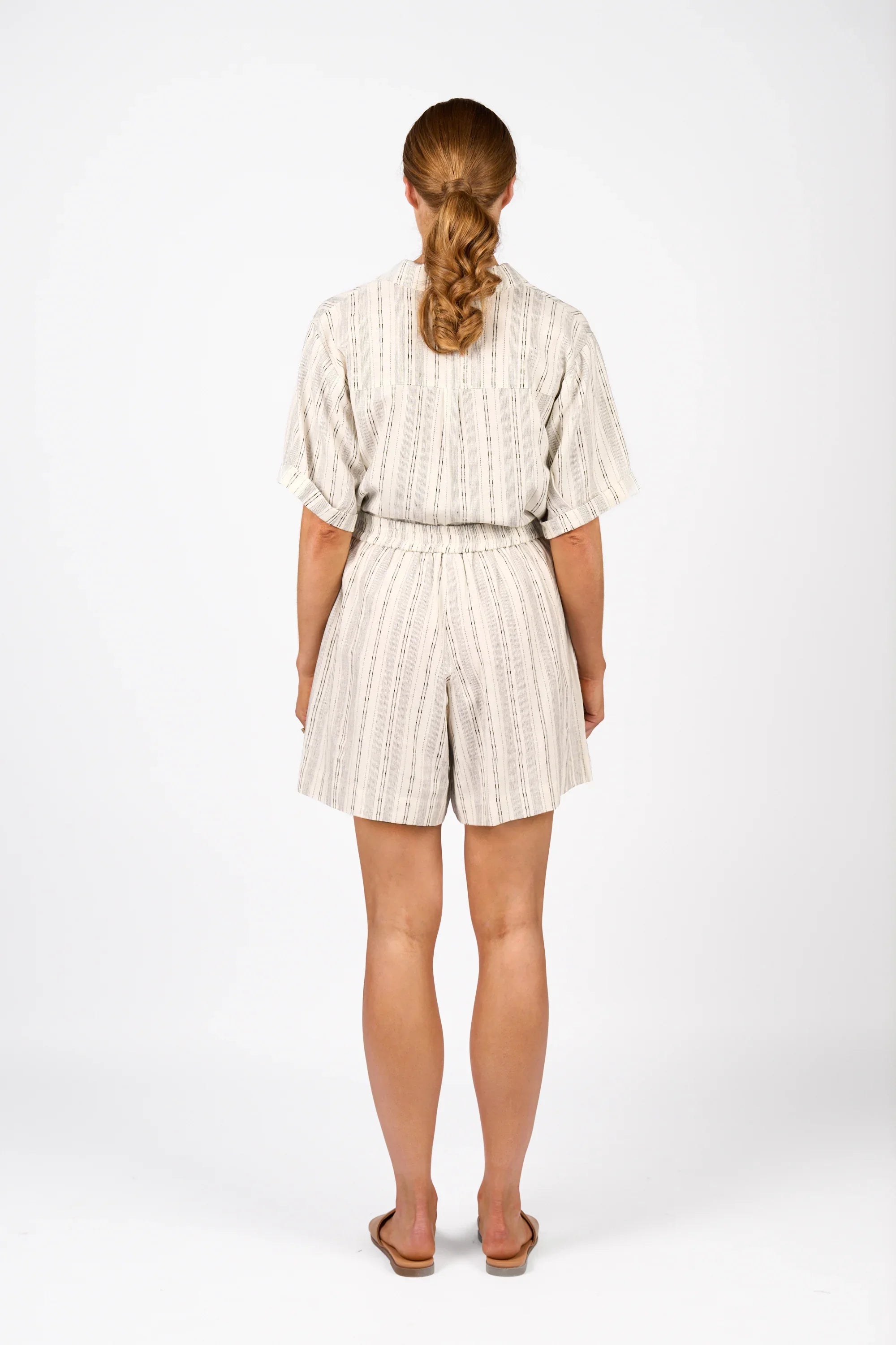 KNEWE Label women's K8013 Zephyr Short in Stripe - close-up fabric detail