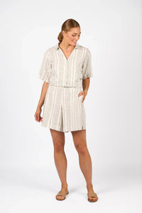 KNEWE Label women's K8013 Zephyr Short in Stripe - close-up fabric detail