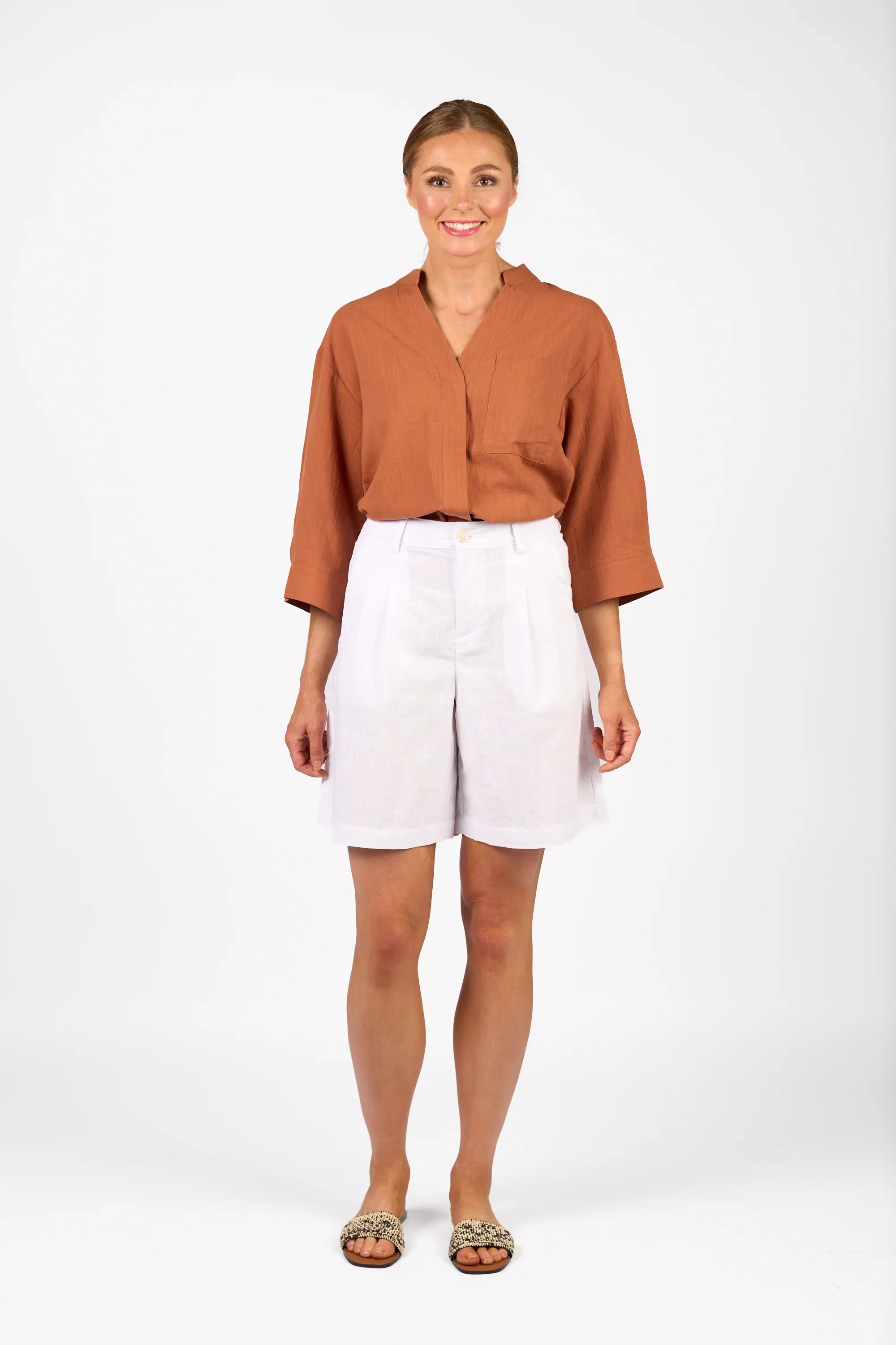 KNEWE Label women's K8015 Flynn Short in White - close-up fabric detail