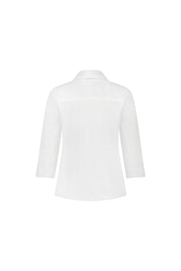 Back view of the Vassalli Isla Shirt in white, featuring a slim fit, three-quarter sleeves, and a collar, displayed against a white background.