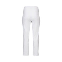 Back view of Vassalli's Onya Jean in white denim, featuring a straight-leg cut, ankle grazer length, two rear pockets, and subtle star embroidery for a unique touch. Clean, minimal design shown against a white background.