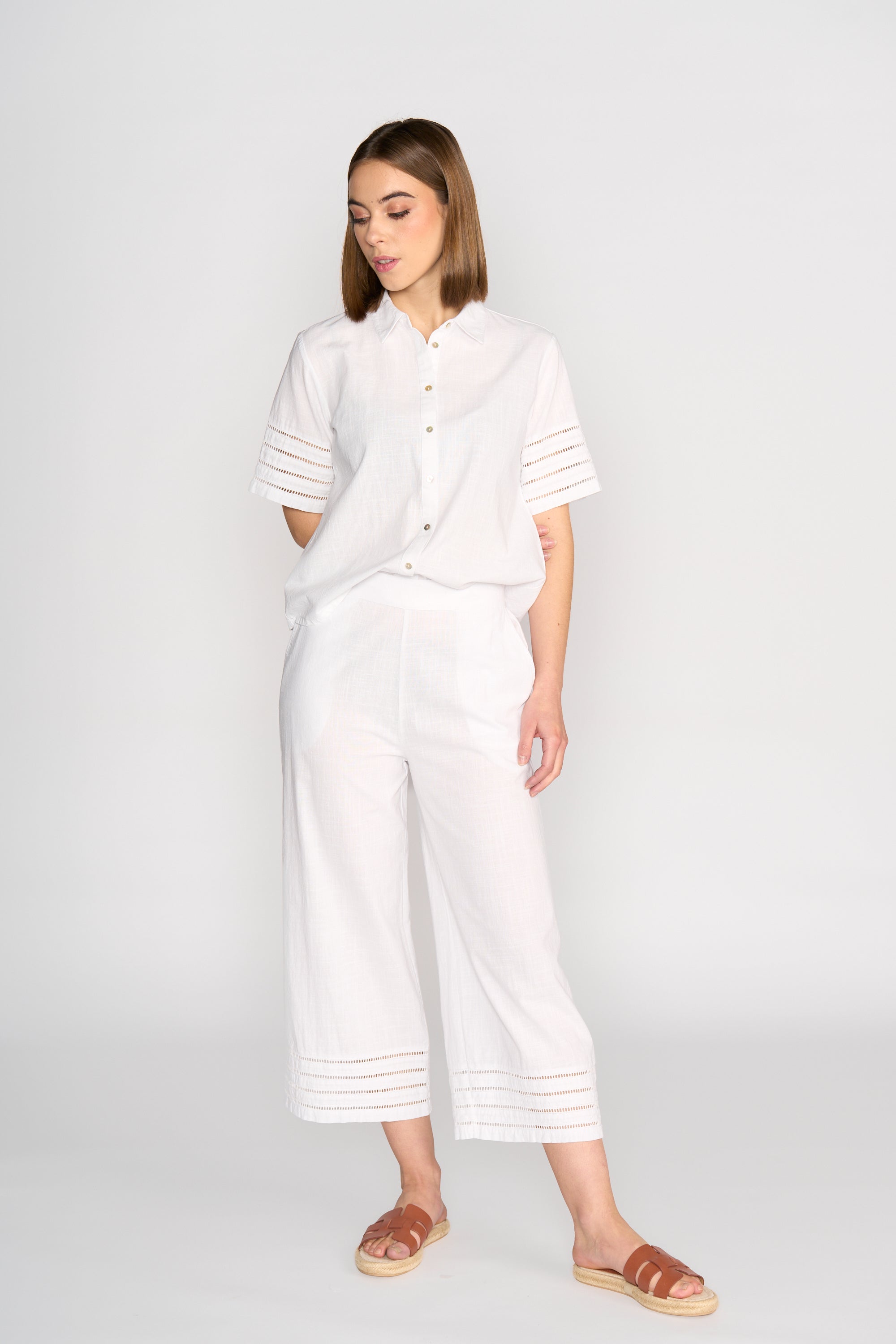 Wide Leg 7/8 Pant - White