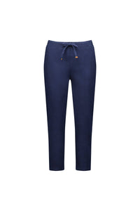 The Vassalli Denver 7/8 Pant in Ink features a straight-leg, ankle-length cut, an elastic waistband with drawstring, and is crafted from a soft cotton blend. Shown against a plain white background.