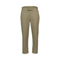 The Vassalli Henley 7/8 Pant - Army features an olive green linen slim-leg design with a relaxed fit, elastic waistband, front pockets, and drawstring tie at the waist. Shown on a white background.