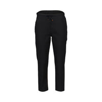 The Vassalli Henley 7/8 Pant in black features a slim leg, elastic waistband with drawstring, and is crafted from a cotton-viscose stretch fabric. Displayed against a white background.