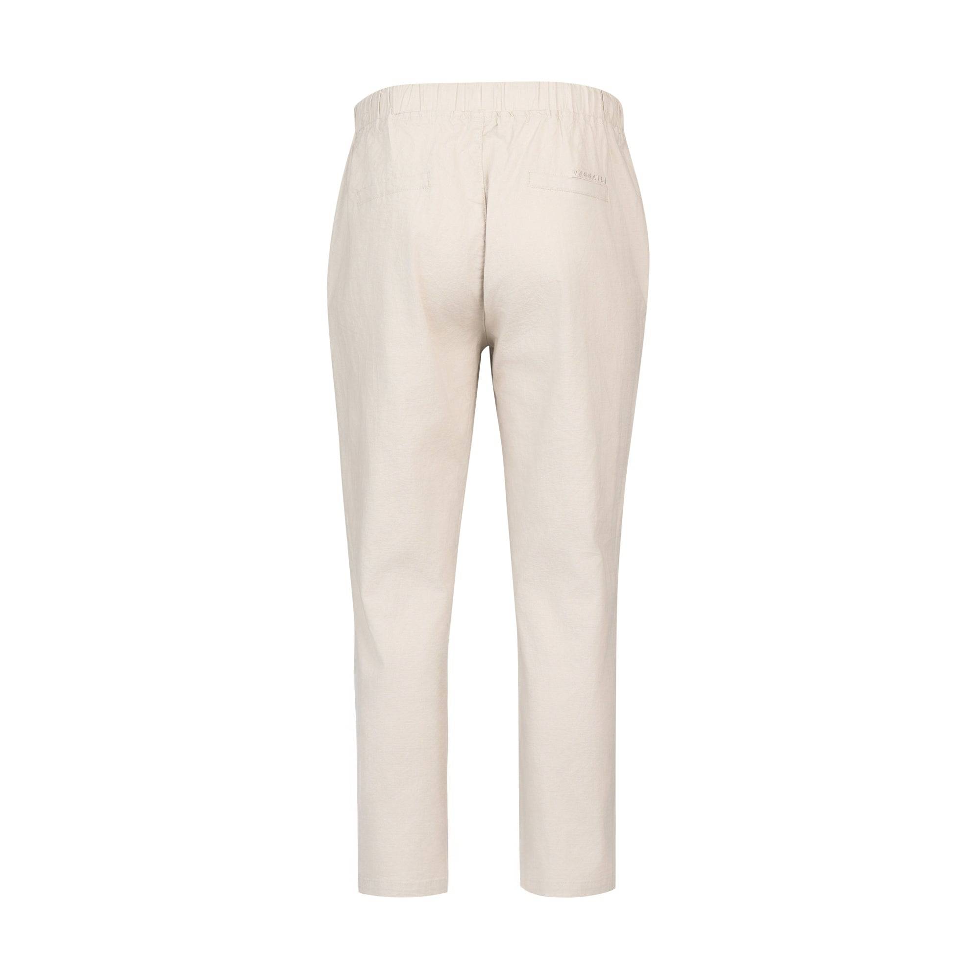 Back view of Vassalli's Henley 7/8 Pant in Stone, featuring a straight-leg cut, stretch fabric, elastic waistband, and two back pockets, displayed against a plain white background.