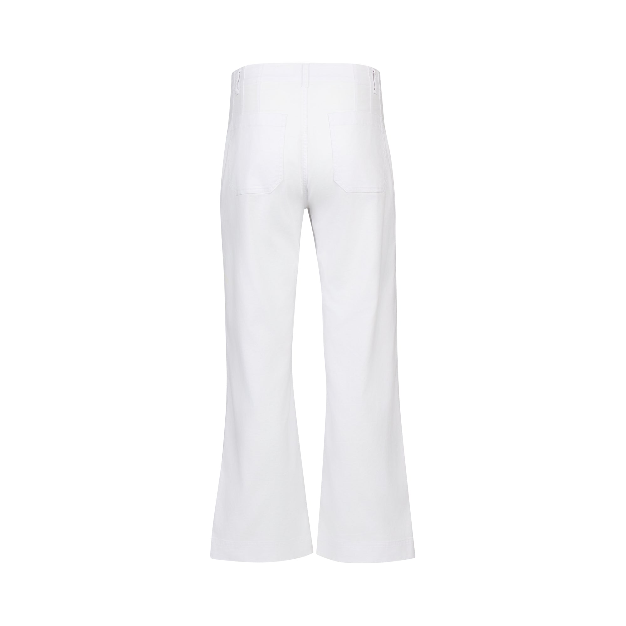Back view of Vassalli's Daily Jean in White Denim, featuring a high-waisted, ankle-grazer wide-leg fit with two back pockets, shown against a plain white background.