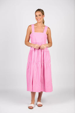 Tiered Dress - Pink Stripe